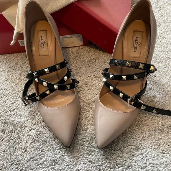 Valentino Rock Studded Ankle Crisscross Heels - Picture 4 of 12